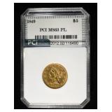 1849 LIBERTY $5 GOLD PCI CH BU PL