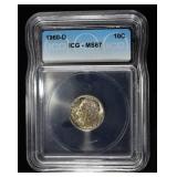 1960-D ROOSEVELT DIME ICG MS67