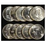 (10) FRANKLIN HALF DOLLARS BU
