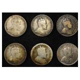 (6) 92.5% SILVER CANADIAN 10 CENTS