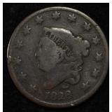 1828 CORONET HEAD LARGE CENT SMALL DATE VG