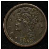 1853 BRAIDED HAIR LARGE CENT XF/AU