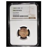 1909-S VDB WHEAT CENT NGC FINE DETAIL CLEANED