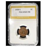 1908-S INDIAN CENT PGA GEM BU RB