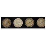 (4) 92.5% SILVER CANADIAN 25 CENTS