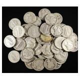 (50) MERCURY DIMES 90% SILVER