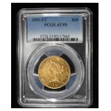 1891-CC $10 GOLD LIBERTY PCGS AU-53