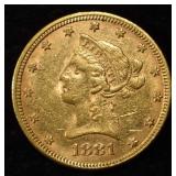 1881 $10 GOLD LIBERTY AU