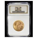 1893 $10 GOLD LIBERTY NGC MS-61