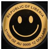 2026 REP OF LIBERIA SMILEY 1/1000TH OZ .9999 GOLD