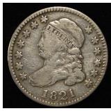 1821 BUST DIME VF/XF