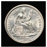 1883 SEATED LIBERTY DIME CH/GEM BU