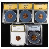 (5) CERTIFIED LINCOLN CENTS ALL BU