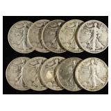 (10) 90% SILVER WALKING LIBERTY HALF DOLLARS