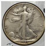 1921-D WALKING LIBERTY HALF DOLLAR VF