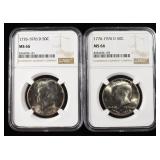 (2) 1776-1976-D KENNEDY HALF DOLLARS NGC MS66