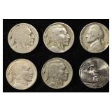 (4) BUFFALO NICKELS & (2) JEFFERSON NICKELS