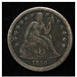 1840 LIBERTY SEATED DIME DRAPERY VF