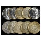 (10) 90% SILVER KENNEDY HALF DOLLARS