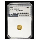 1849 $1 GOLD T1 OPEN WREATH PCI CH/GEM BU