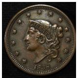1838 LARGE CENT XF SCRATCHES REV.