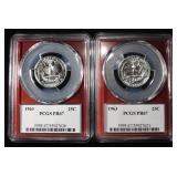 (2) 1963 WASHINGTON QUARTERS PCGS PR-67