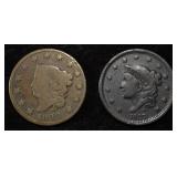1822 VG & 1837 FINE LARGE CENTS