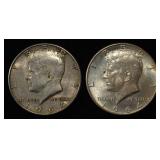 (2) 90% 1964 SILVER KENNEDY HALF DOLLARS