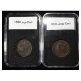 (2) 1828 CORONET HEAD LARGE CENTS