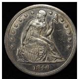 1846 LIBERTY SEATED $1 CH BU LIGHT OLD CLEANING