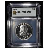 1961 FRANKLIN HALF DOLLAR ICG PR69 CAM
