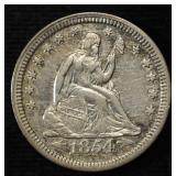 1854 SEATED LIBERTY QUARTER AU