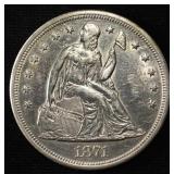 1871 SEATED LIBERTY DOLLAR CH AU