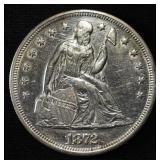 1872 SEATED LIBERTY DOLLAR CH AU
