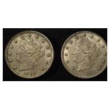 1883 NO CENTS & 1910 LIBERTY 'V' NICKELS AU