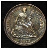 1873 SEATED LIBERTY HALF DIME BU