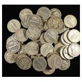 (50) MERCURY DIMES 90% SILVER