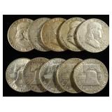 (10) FRANKLIN HALF DOLLARS