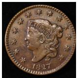 1827 CORONET LARGE CENT LOVELY AU/UNC