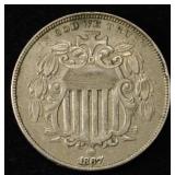 1867 RAYS SHIELD NICKEL XF