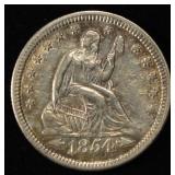 1854 SEATED LIBERTY QUARTER AU/BU