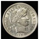 1908 BARBER DIME AU/BU