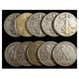(10) WALKING LIBERTY HALF DOLLARS