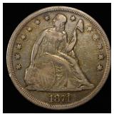 1871 LIBERTY SEATED DOLLAR XF/AU