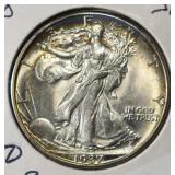 1937-D WALKING LIBERTY HALF DOLLAR CH TO GEM BU