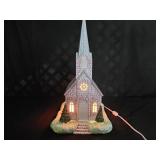 Vintage Lighted Ceramic Chapel Music Box w/ Base