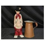 Porcelain Sad Clown Planter & Copper/Tin Tankard