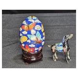 Vintage Cloisonne Mini Horse & Egg with Stand