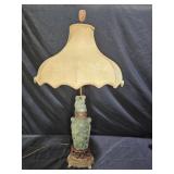 Vintage Chinese Hand Carved Green Quartz Lamp