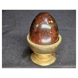 Vintage Carved Wooden Egg with Stand